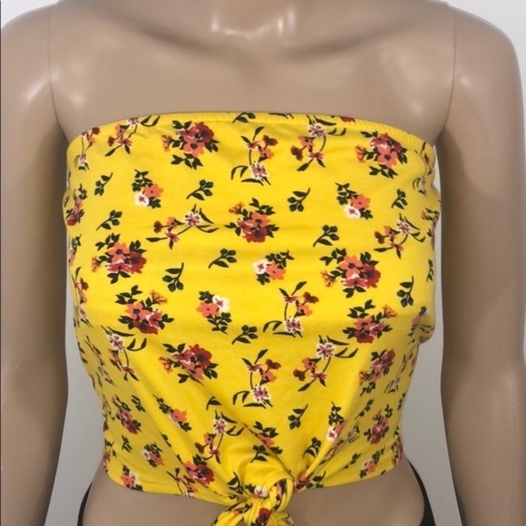 New Floral Print Tie Front Bandeau Crop Top - Picture 3 of 12